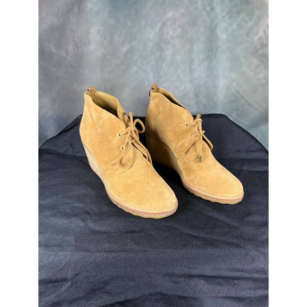 Tory Burch Tan Suede Lace Up Wedge Ankle Boots 31128337 Womens 8M